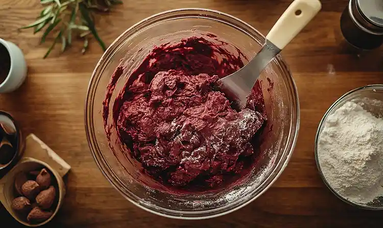 Preparing Fudgy Red Velvet