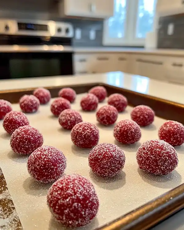 Preparing Red Velvet Thumbprint Cookies