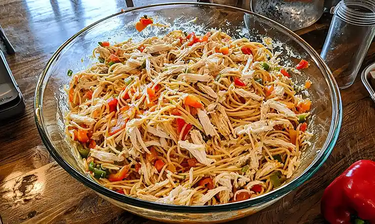 Preparing Southern Chicken Spaghetti Casserole
