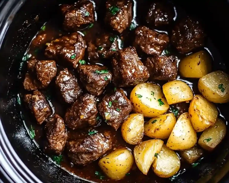 Slow Cooker Garlic Butter Beef Bites with Potatoes