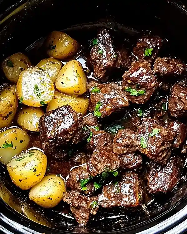 Slow Cooker Garlic Butter Beef Bites with Potatoes Recipe
