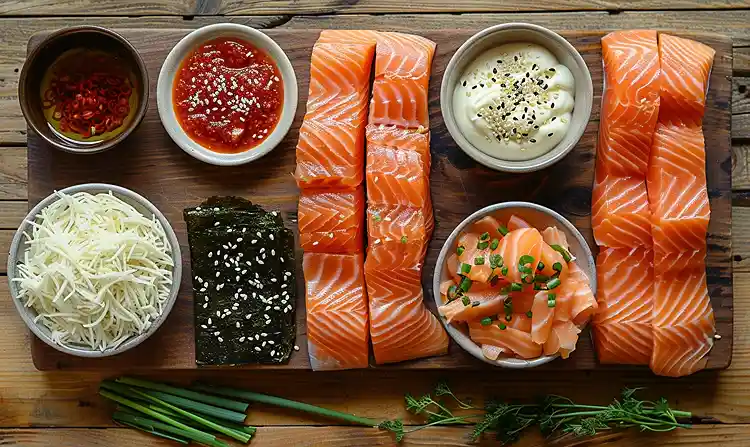 ingredients for Viral Spicy Salmon Sushi Bake