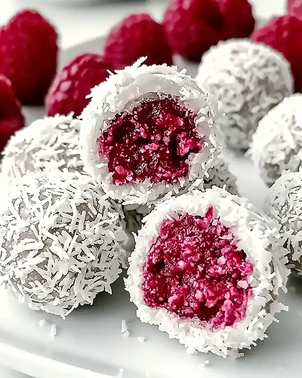 No-Bake Raspberry Coconut Balls 6 4-ingredients dessert - Raspberry Coconut Balls