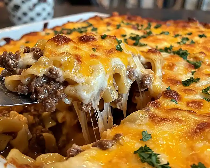 5-ingredient Cheesy Sour Cream Beef Noodle Bake