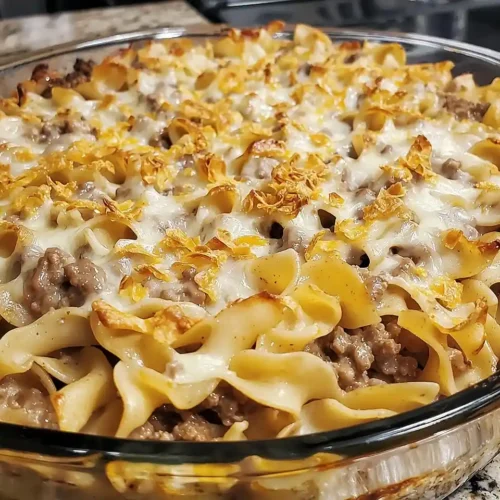 Cheesy French Onion Noodle Bake