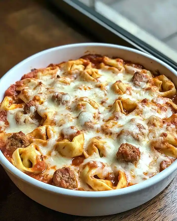 Cheesy Sausage Tortellini Bake with 5-ingredients