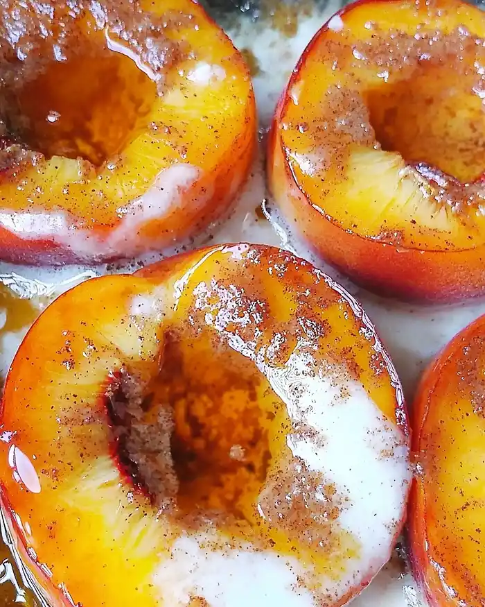 Creamy Pan-Fried Peaches with Cinnamon & Honey ecipe