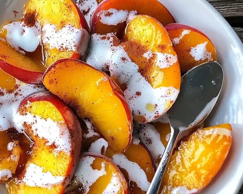 Creamy Pan-Fried Peaches with Cinnamon & Honey