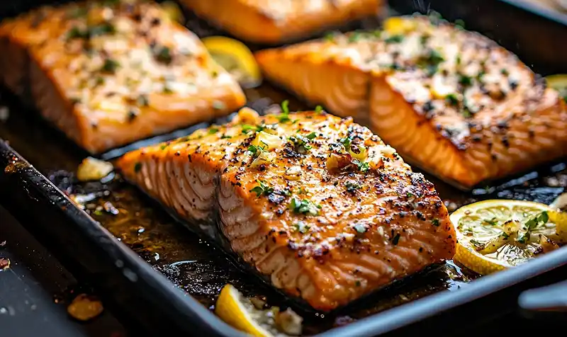 Final dish of Baked Lemon Garlic Butter Salmon