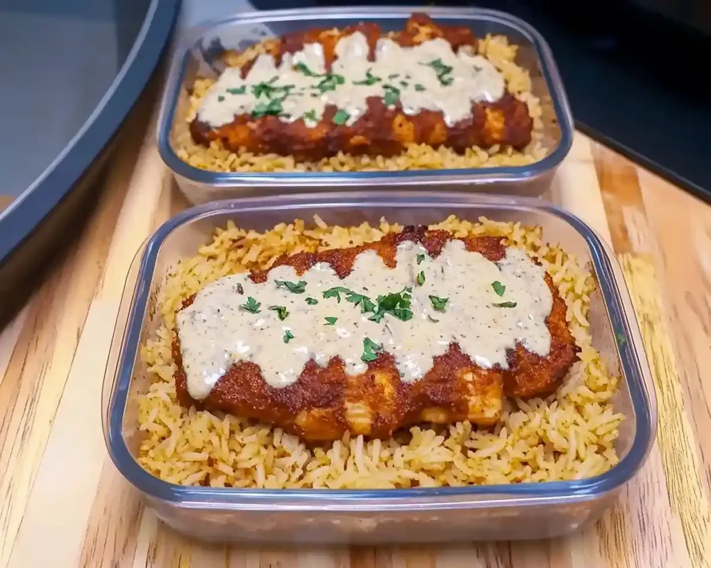 High Protein Creamy Cajun Chicken with Garlic Rice