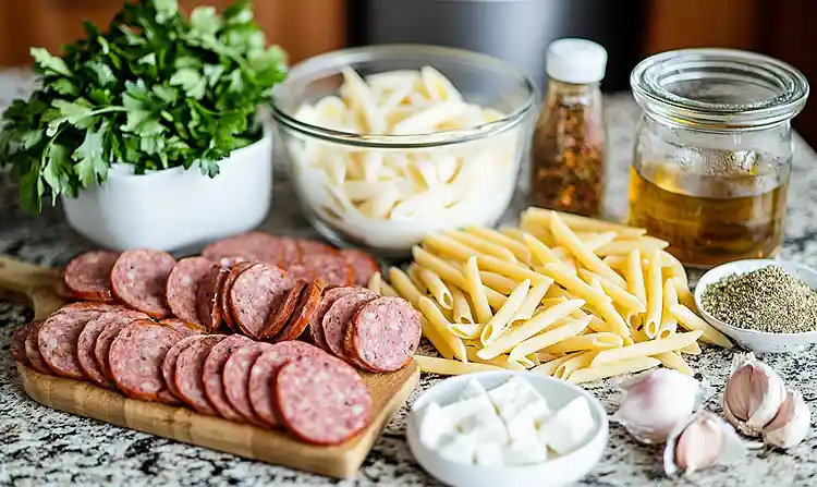 Ingredients for Creamy Smoked Sausage Pasta