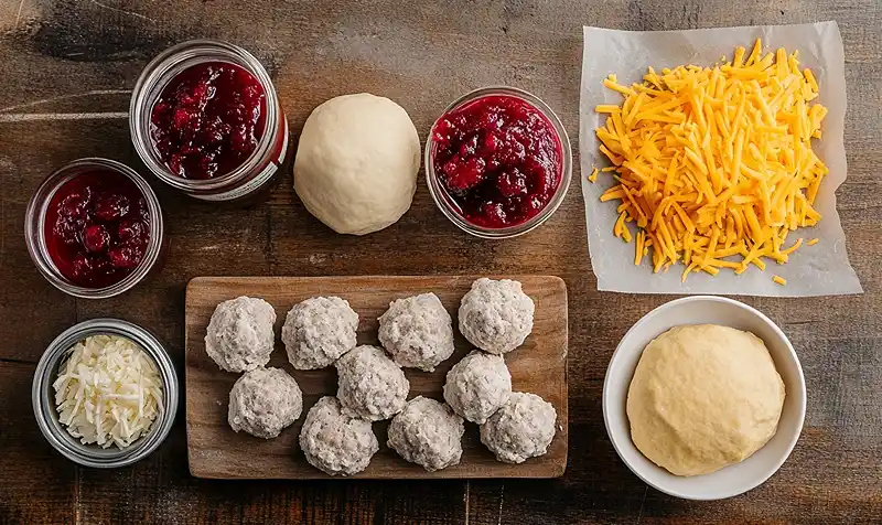 5-Ingredient Crockpot Holiday Meatball Rollers 4 Main ingredients for 5-ingredient Crockpot Holiday Meatball Rollers
