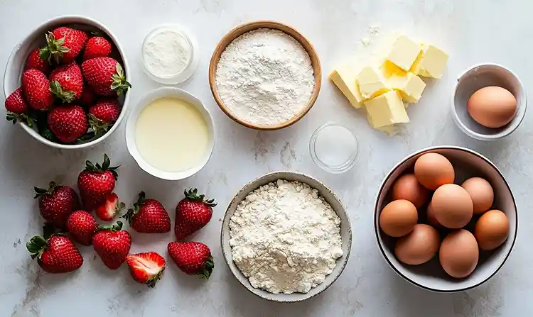 Main ingredients for Baked Strawberry Dessert
