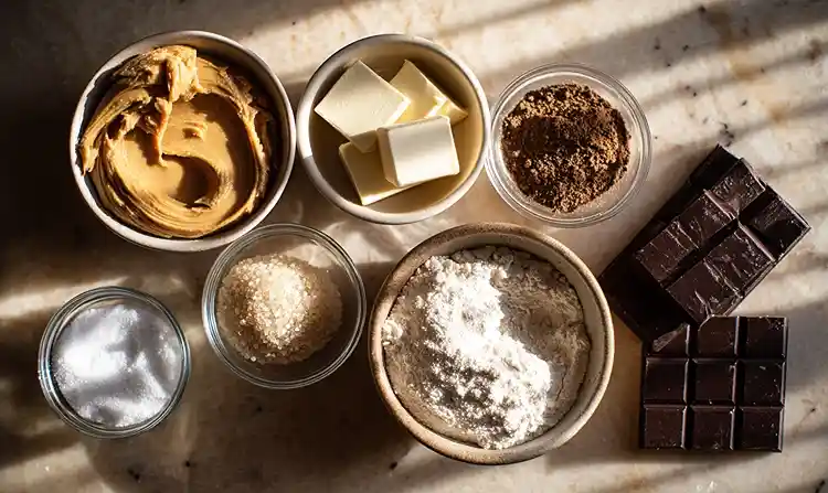Main ingredients for Chocolate Peanut Butter Valentine's Heart