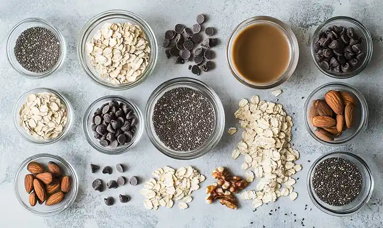 Sweet Cookie Dough Overnight Oats 4 Main ingredients for Cookie Dough Overnight Oats