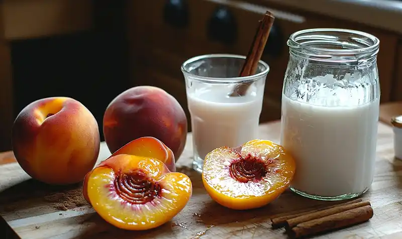 Main ingredients for Creamy Pan-Fried Peaches with Cinnamon & Honey