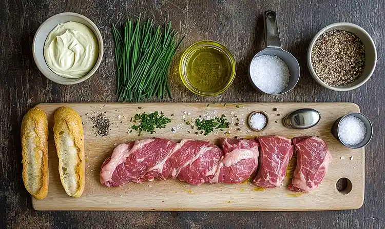 Main ingredients for Grilled Beef Tenderloin Crostini With Béarnaise