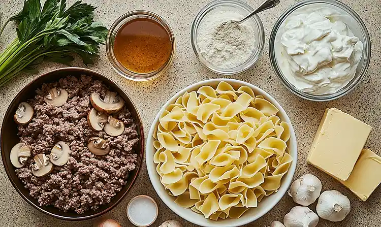Ground Beef Stroganoff 4 Main ingredients for Ground Beef Stroganoff
