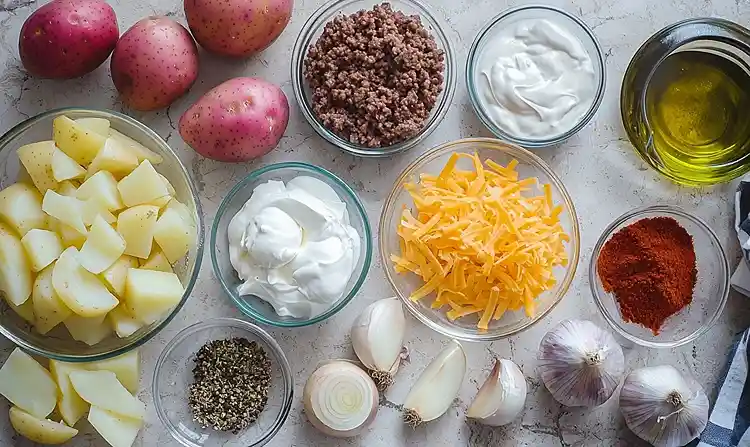 Main ingredients for Ground Beef and Potatoes Casserole