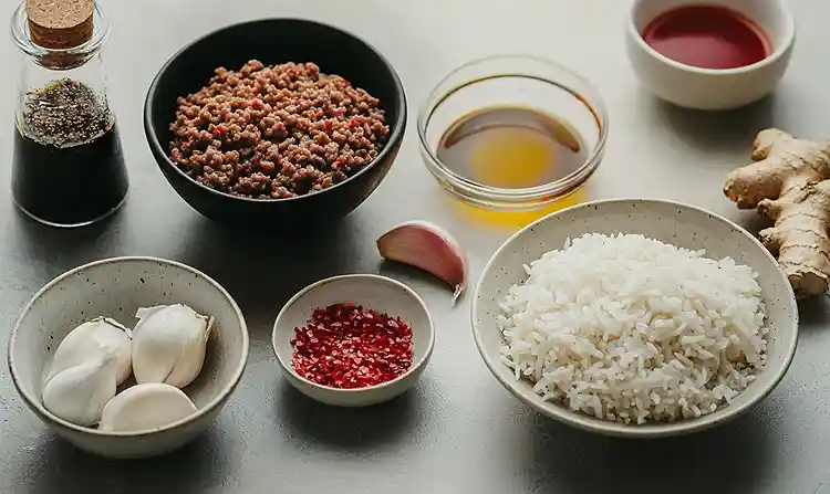 Korean Ground Beef Bowl 4 Main ingredients for Korean Ground Beef Bowl