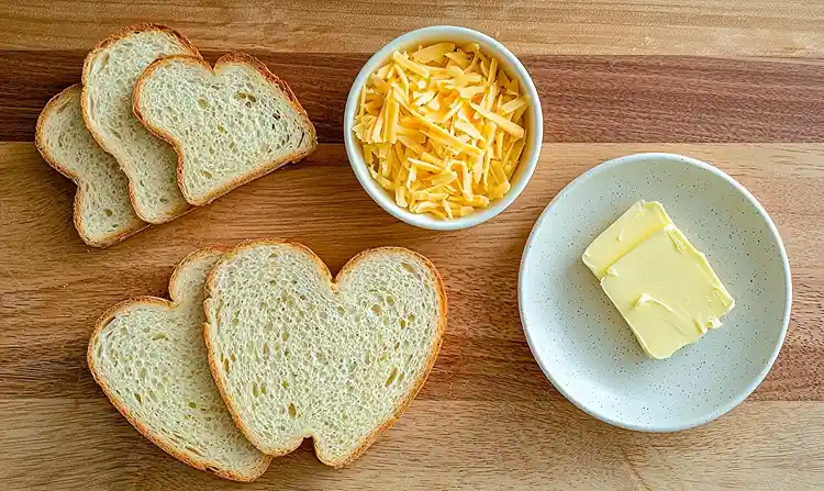 3-Ingredient Mini Grilled Cheese Hearts 4 Main ingredients for Mini Grilled Cheese Hearts