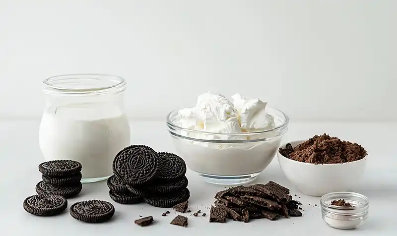 Main ingredients for No-Bake Oreo Lasagna