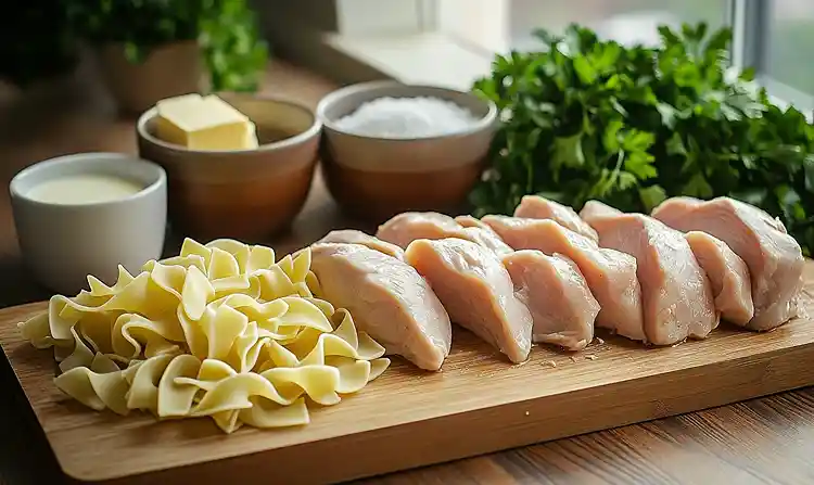 Main ingredients for One-Pan Chicken with Buttered Noodles