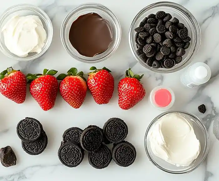 Oreo Truffle-Stuffed Strawberries 4 Main ingredients for Oreo Truffle-Stuffed Strawberries