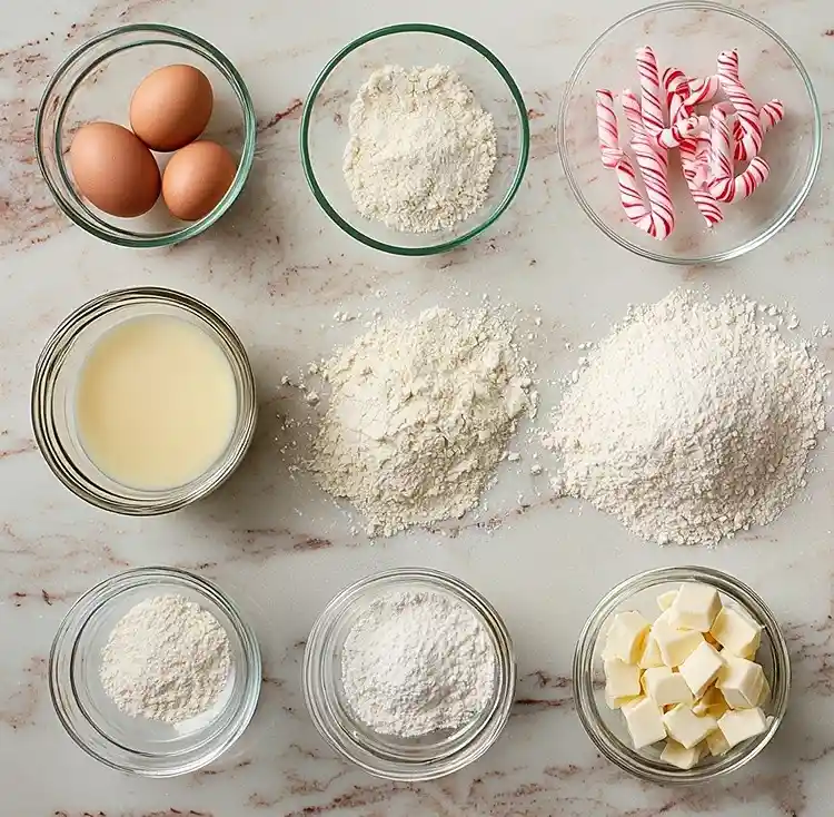 Main ingredients for Peppermint White Chocolate Cookies