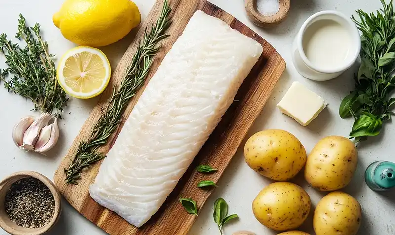 Main ingredients for Rosemary Cream Sauce Cod and Potatoes