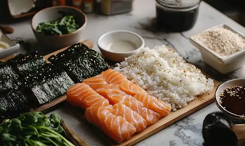 Salmon Sushi Bake 4 Main ingredients for Salmon Sushi Bake