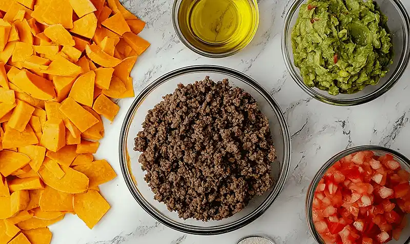 Main ingredients for Sweet Potato Taco Bowls