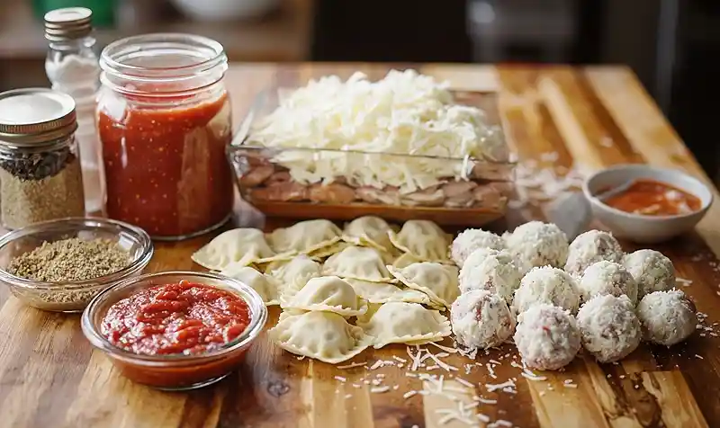 The Lazy Day Meatball Ravioli Bake 4 Main ingredients for The Lazy Day Meatball Ravioli Bake