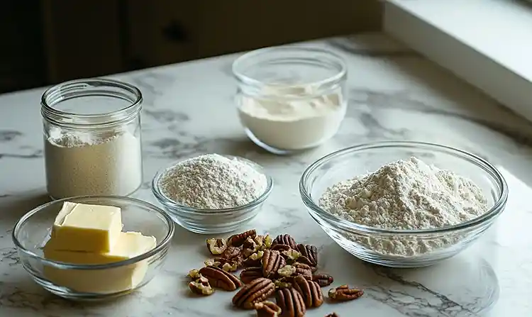 Main ingredients for snowball cookie recipe