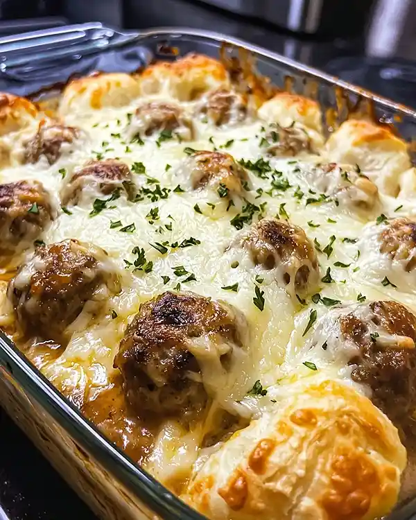 French Onion Meatball Bake 2 Onion Meatball Bake