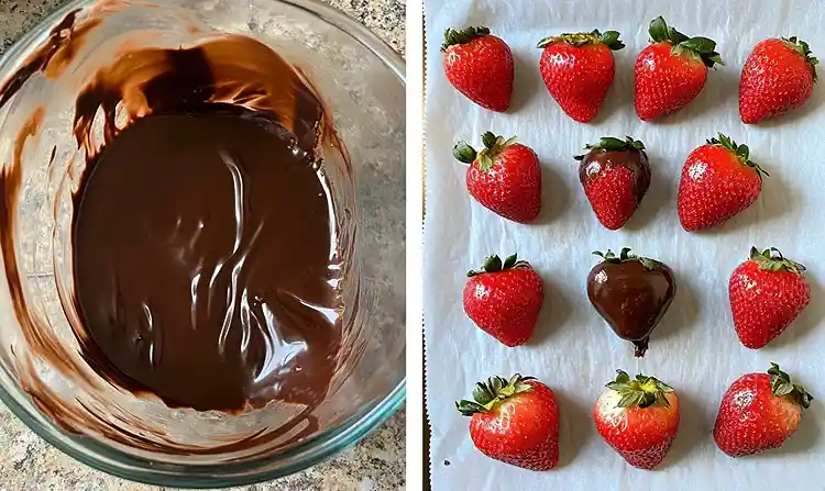 Preparing Chocolate-Covered Cheesecake Strawberries