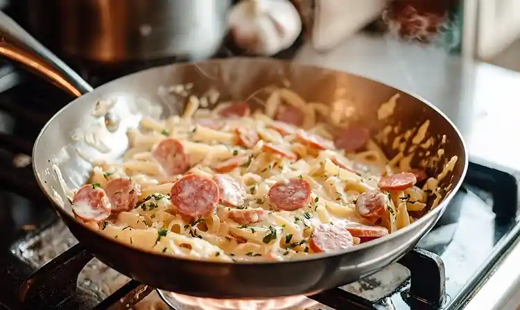Preparing One Pot Kielbasa Pasta