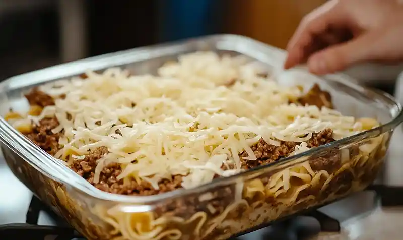 Preparing the Cheesy French Onion Noodle Bake