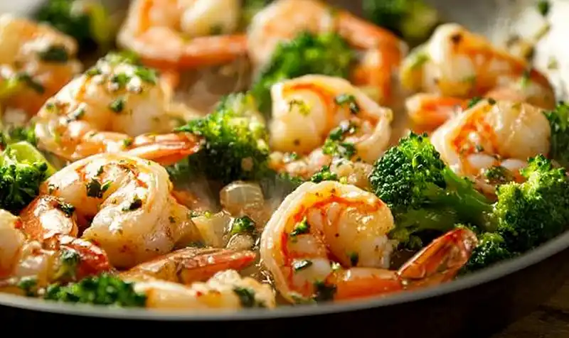 Preparing the Garlic Shrimp With Broccoli