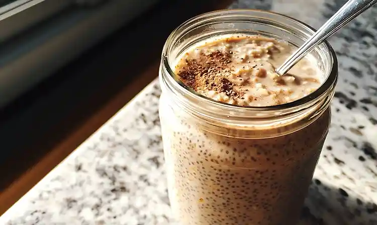 Preparing the Protein Overnight Oats with cinnamon roll