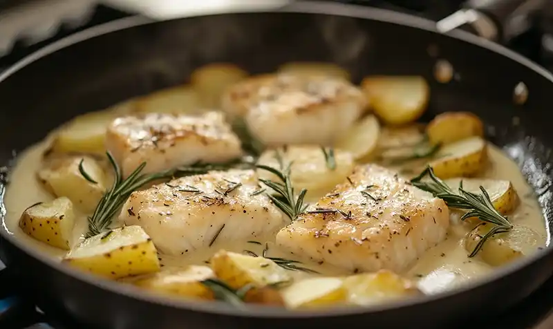 Preparing the Rosemary Cream Sauce Cod and Potatoes