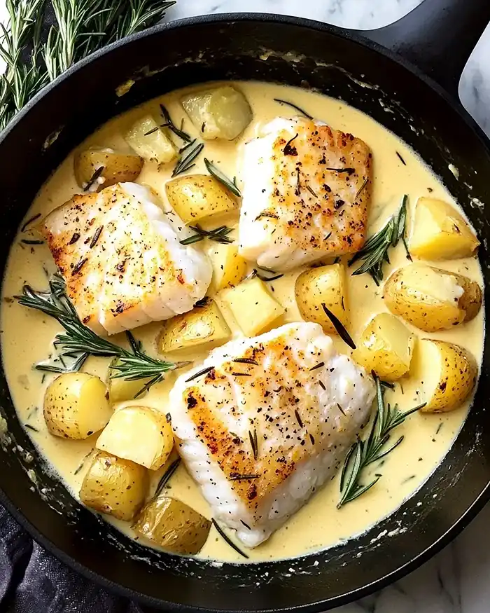 Rosemary Cream Sauce Cod and Potatoes Recipe
