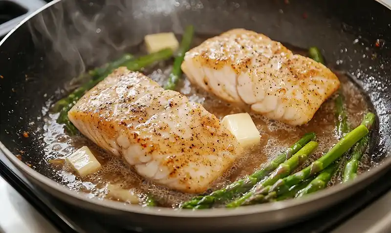 Cajun Garlic Butter Cod 4 Searing the Cajun Garlic Butter Cod