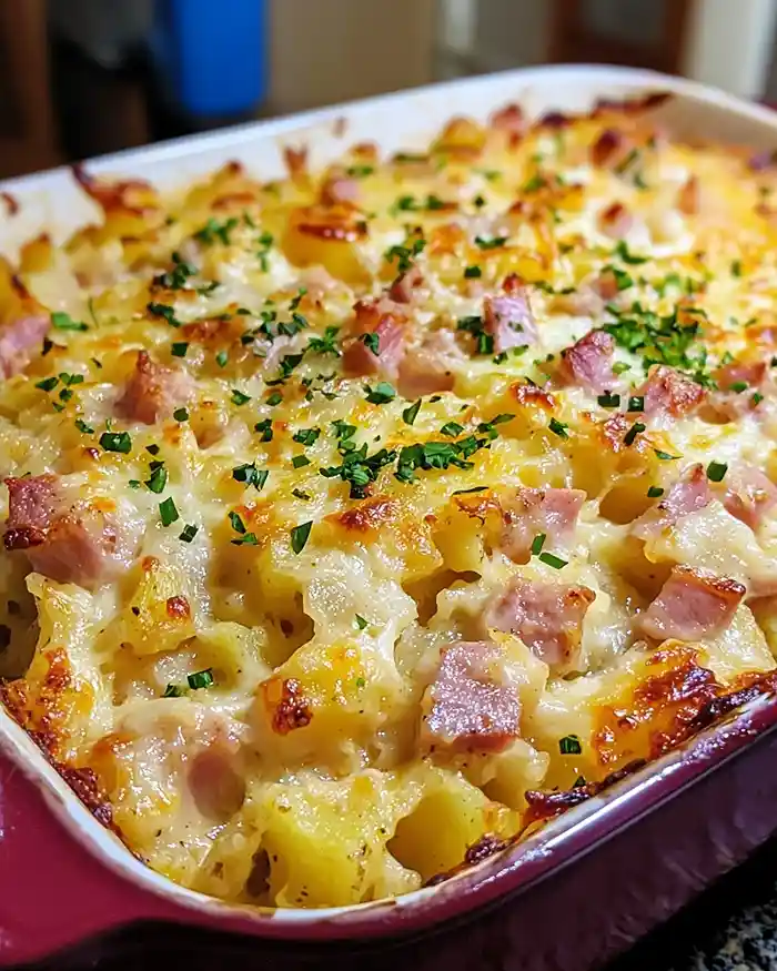 Spicy Cheesy French Onion Potato & Ham Bake