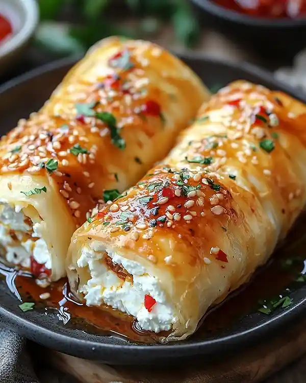 Oven Fried Feta Rolls with Chili Honey 2 Sweet Oven Fried Feta Rolls with Chili Honey