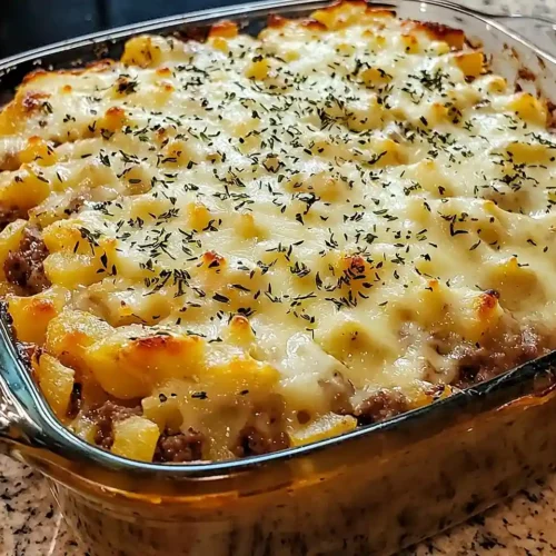 Cheesy French Onion Beef & Potato Bake