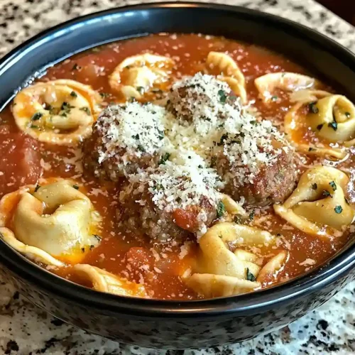 Crockpot Cheesy Tortellini Meatball Soup