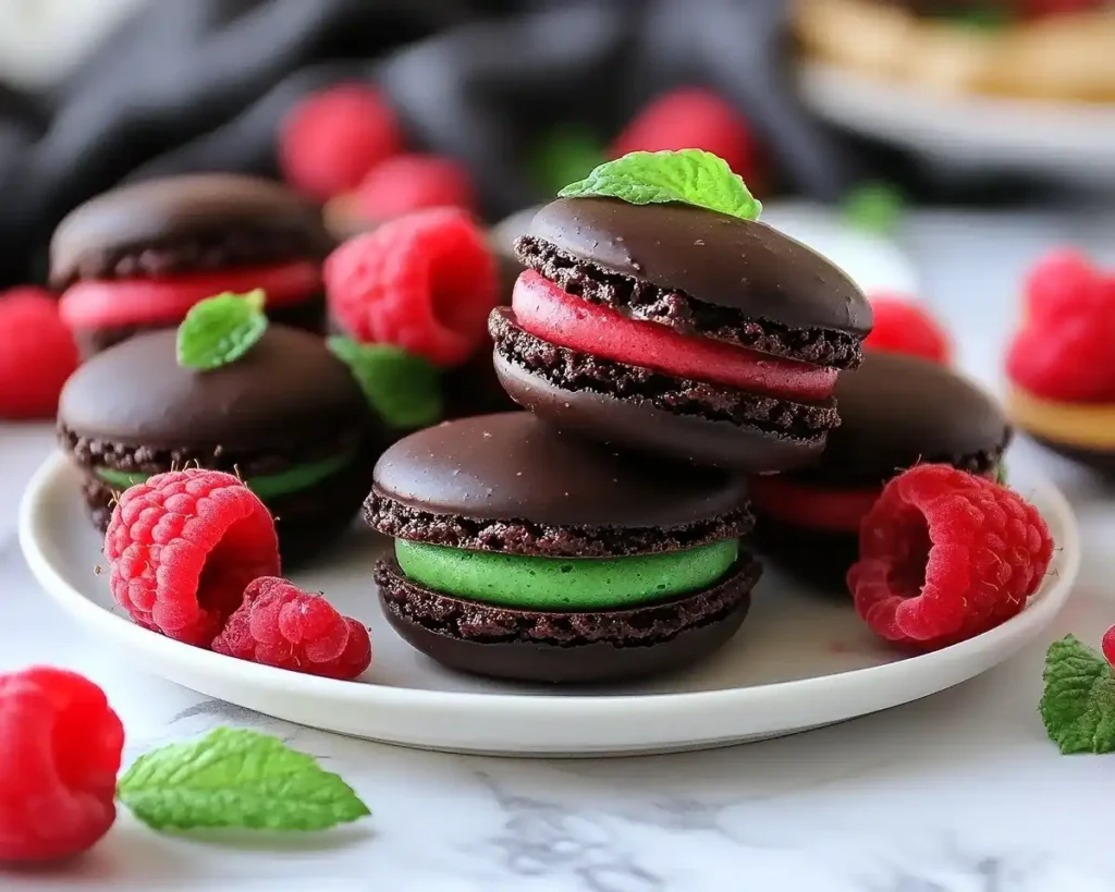 Dark Chocolate Raspberry Macarons