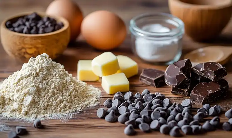 Ingreients for Heart-Shaped Chocolate Chip Cookies