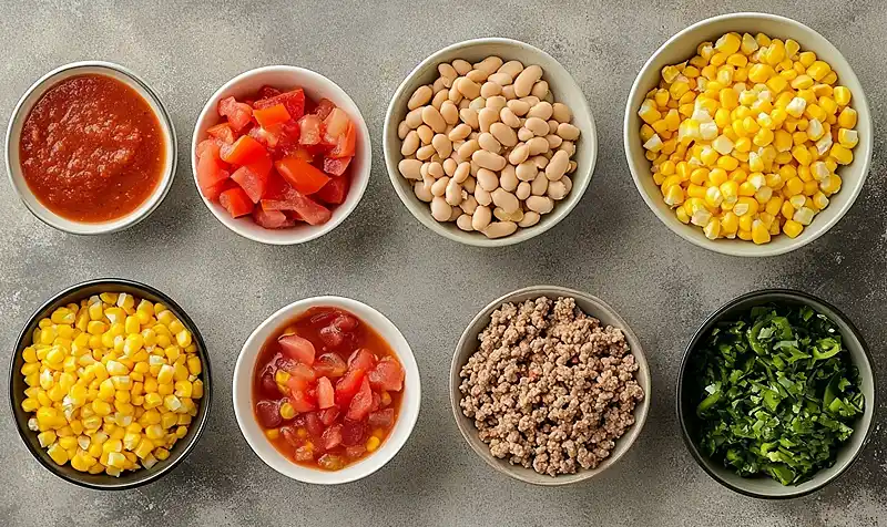 Main ingredients for 5-Ingredient Dump-and-Go Taco Soup